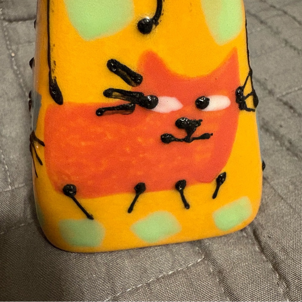 Vintage RARE Cats Salt & Pepper Shakers Hand Painted Triangle Polka Dots Orange - Picture 6 of 14